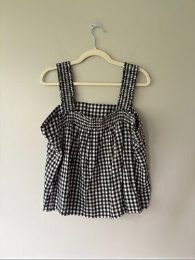 a.n.a Black & White Gingham Smocked Strap Square Neck Sleeveless Top